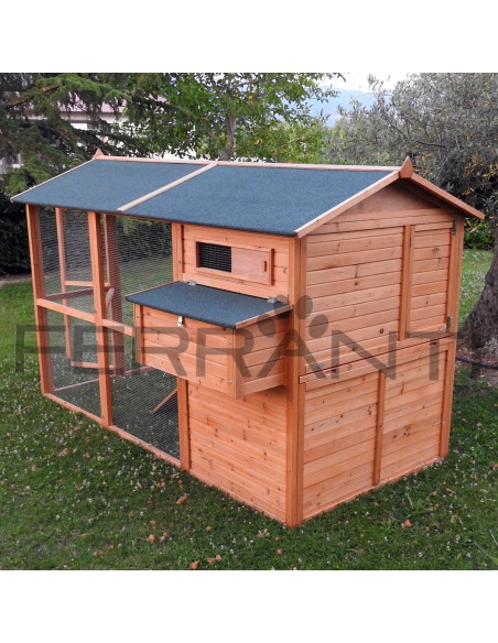 Arrière de poulailler en bois avec tiroir à déjections