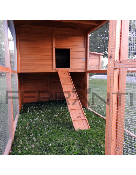 Intérieur de poulailler en bois avec échelle pour poules