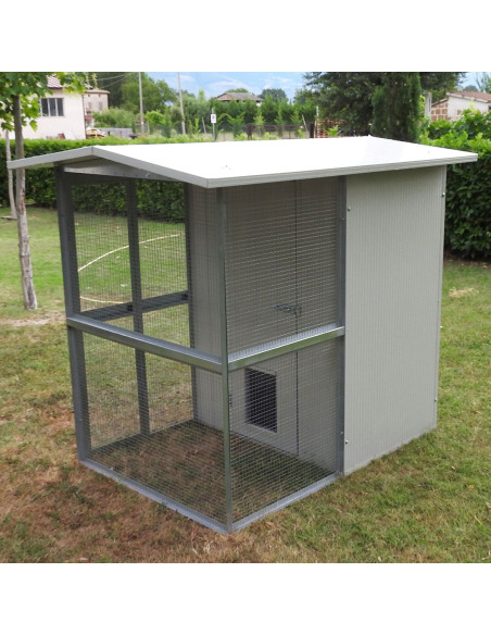 Abri pour chat extérieur en panneaux sandwich avec cage