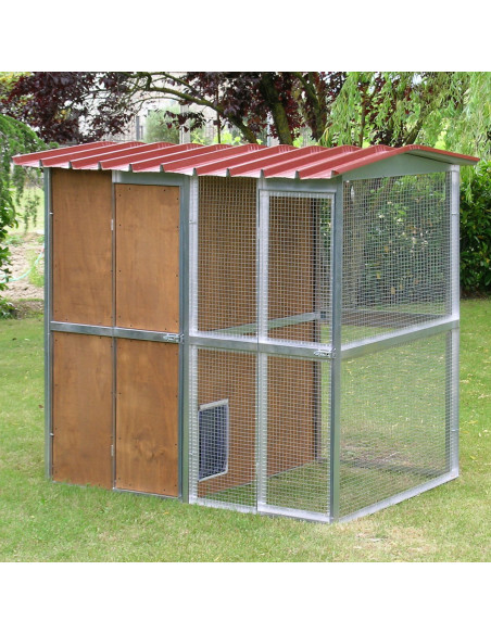Chatterie extérieure pour chat 123 x 174 x 175h cm avec 1 module en bois et 1 module en grillage