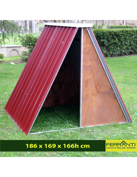 Abri en tôle pour animaux de ferme 186 x 169 x 166h cm modèle petit dimensions internes 175 x 150 cm jusqu’à 3 animaux