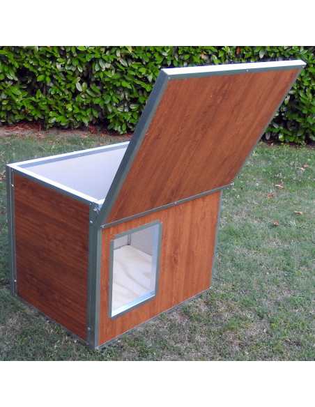 Toit ouvrant de la niche effet bois pour chien Toit ouvrant de la niche effet bois pour chien