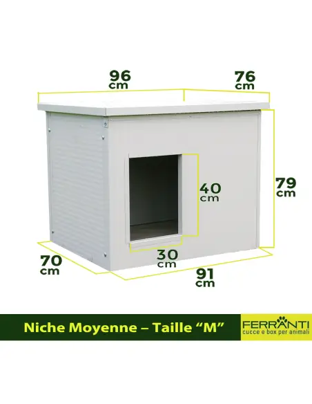 Niche extérieure isolée pour chiens moyens blanche et grise