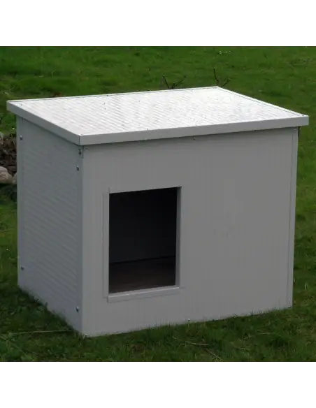 Niche extérieure isolée pour petits chiens blanche et grise