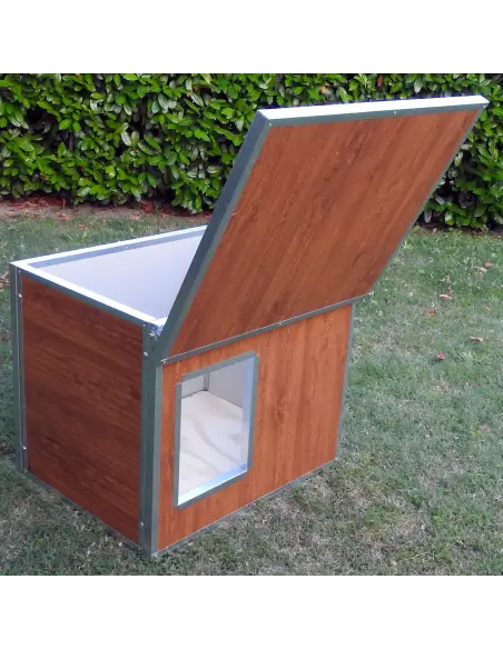 Niche extérieure isolée pour petits chiens effet bois