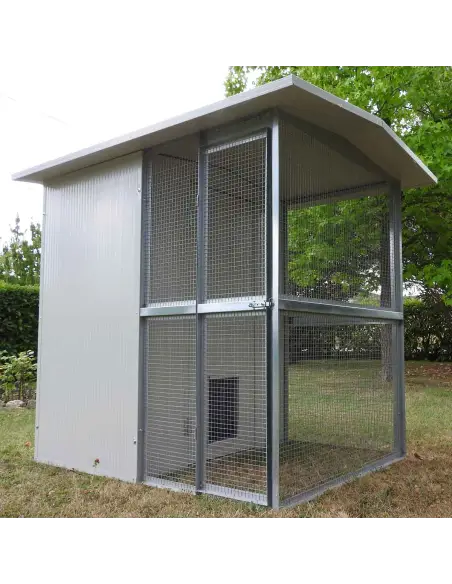 Abri chat extérieur 123x174x175 cm avec module isolé et module grillagé