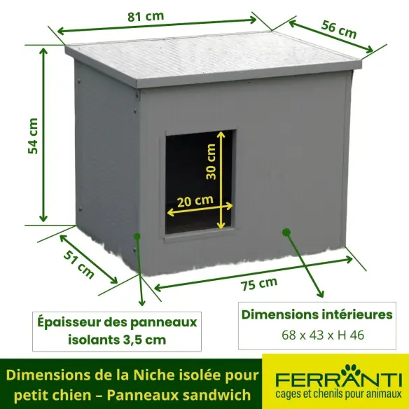 Dimensions de la Niche isolée pour petit chien – Panneaux sandwich