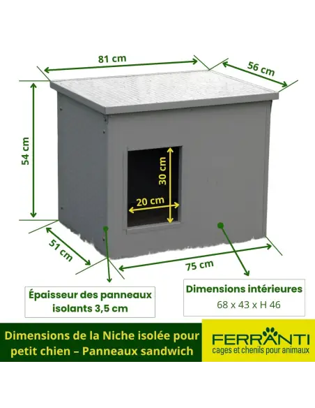 Dimensions de la Niche isolée pour petit chien – Panneaux sandwich