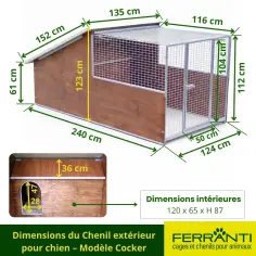 Chenil extérieur pour chien en métal galvanisé – Modèle Cocker 2