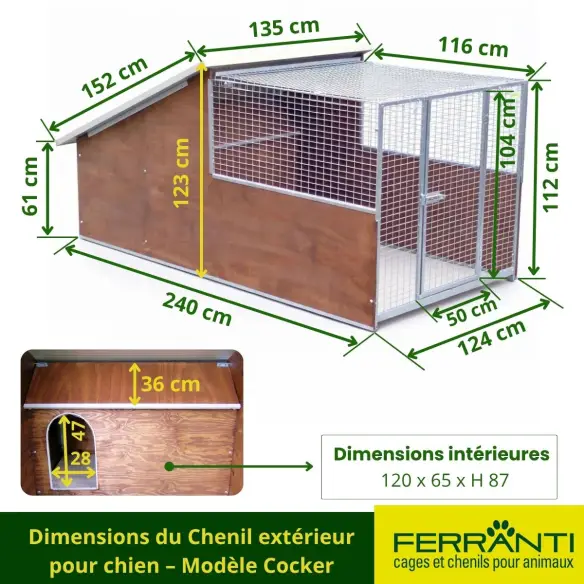 Dimensions du Chenil extérieur pour chien – Modèle Cocker