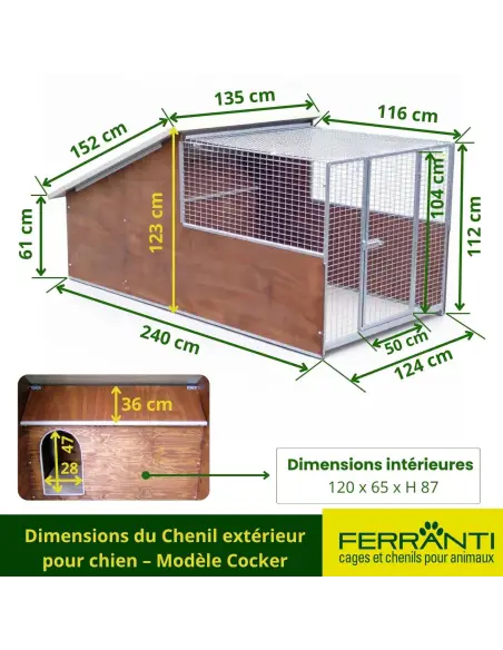 Dimensions du Chenil extérieur pour chien – Modèle Cocker