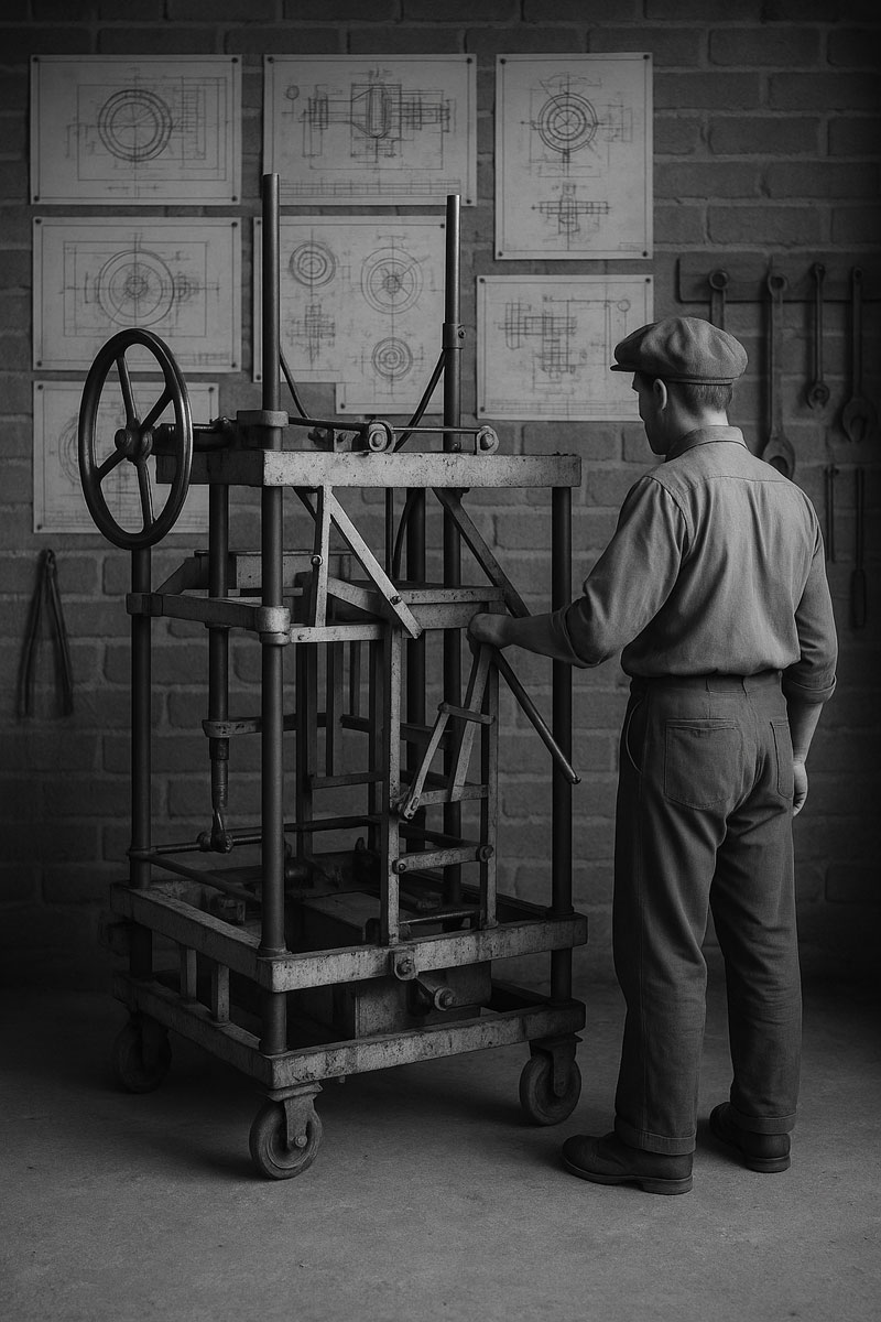 Prototype de machine pour fabriquer des nids en argile pour pigeons.